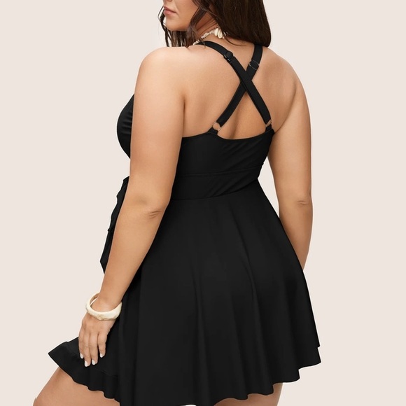 BloomChic Plain Ties Wrap Flutters Swim Dress - Picture 2 of 5